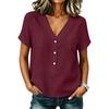 Women Casual V Neck Button Front Top with Pocket Short Sleeve Relaxed Fit Blouse Lightweight Comfortable Fabric