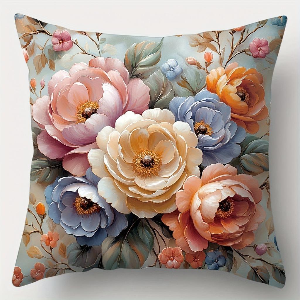 Fräsch lantlig design ros, lilja och liljemönster örngottLämplig för soffa bil sovrum dekorativt kuddöverdrag kuddfodral