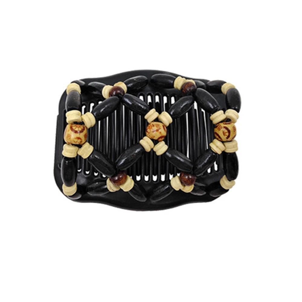 Sunflower Style Wooden Bead Hair Comb - Double Row, Versatile Handmade Hair Accessory.