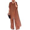 2Pcs/Set Women Casual Outfit Round Neck Long Sleeve Irregular Hem Tops Elastic Waist Long Pants Set Solid Color Outfit