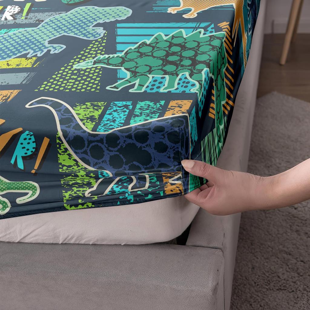 Dinosaur Cartoon Pattern Mattress Three-Piece Digital Printing Mattress Bedding Set Adult Children