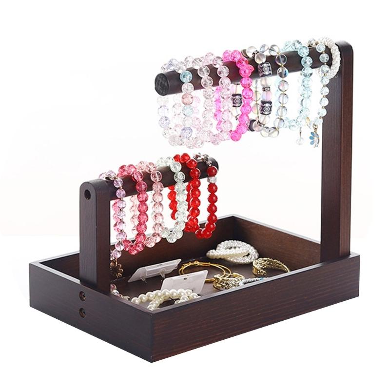 Multifuntional Wood Bracelet Display Stand Necklace Display Holder Necklace Stand Bracelet Organizer Wood Texture