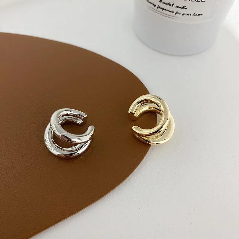 Fake Piercing Double Layer Circle Ear Cuff Faux Earrings for Women Personality Vintage Stainless Steel Ear Clips Party Jewelry