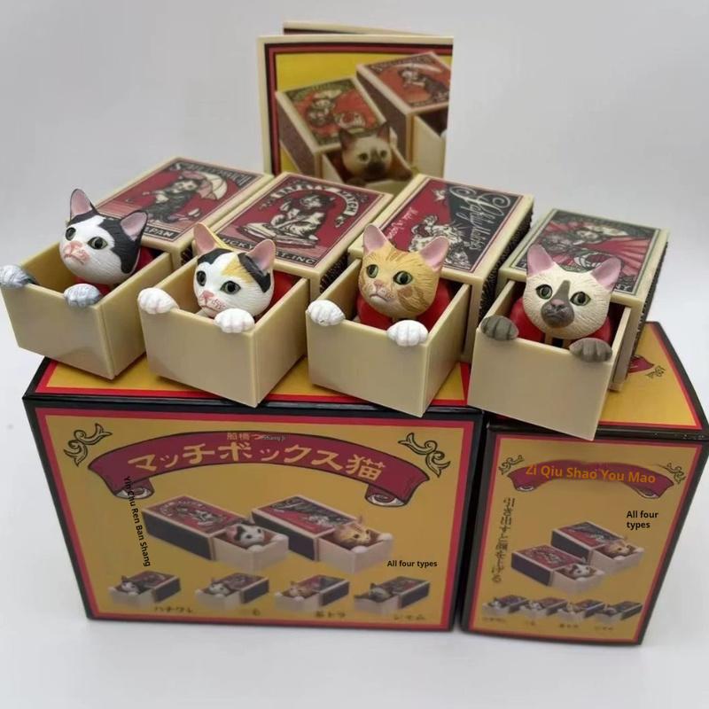 Hide And Seek Safety Match Box Cats Blind Box Cute Pvc Anime Action Figure Creative Toy Desktop Decoration Kids Surprise Gift