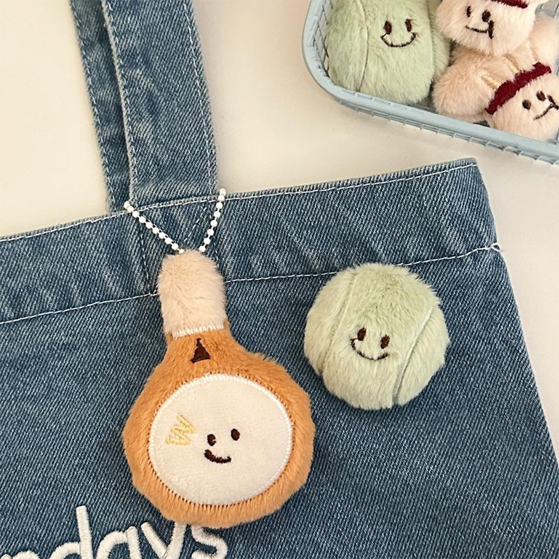 Cartoon Plush Badminton Tennis Keychain Fluffy Cute Creative Soft Stuffed Doll Brooch Backpack Pendant Decorative Accessories