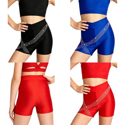 Rhinestone Embellished V Waistband Shorts for Girls Skating Dance Gymnastics Competition Stage Performance