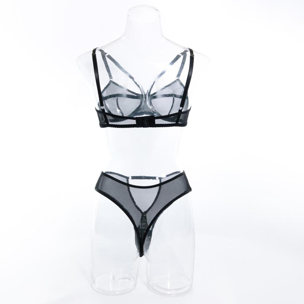 Trendiges transparentes Dessous-Set: Sexy Mesh-Zweiteiler mit Hohldesign