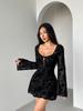 Autumn Floral Lace Long Sleeve Dress for Women