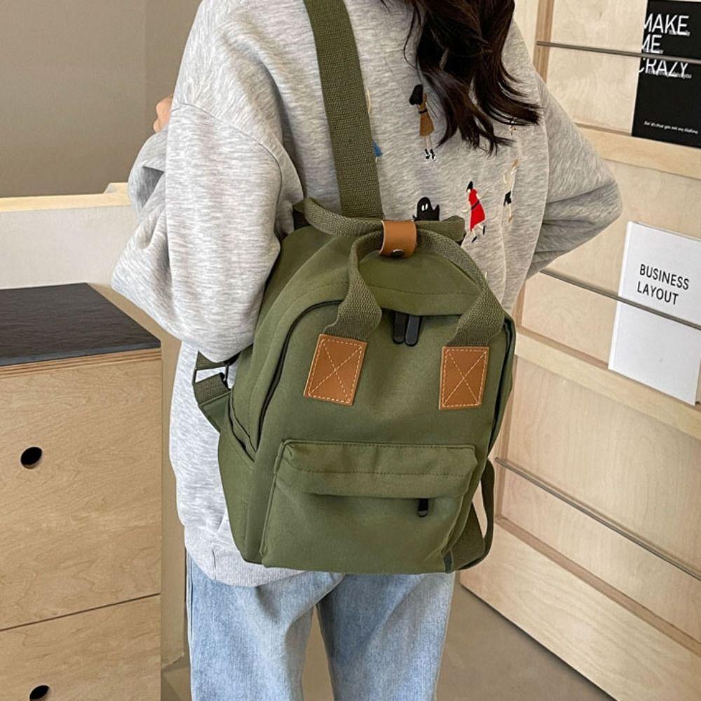 Canvas Children's Backpack Simple School Bag Trendy Square School Bag  Student