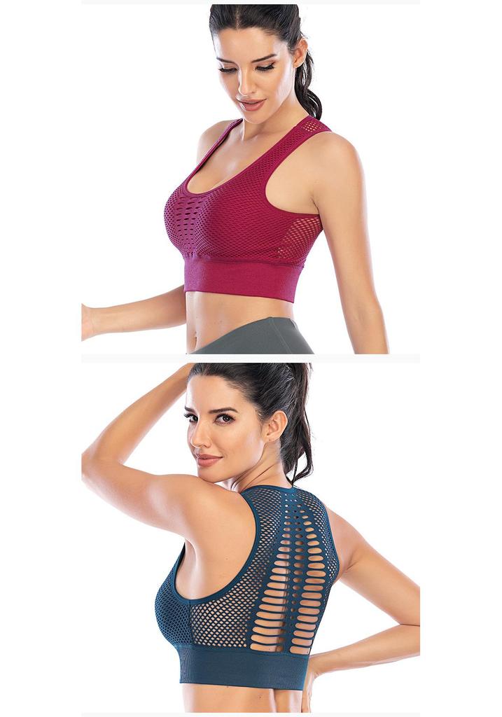 Breathable Mesh Sport Bra with Wide Straps and Stylish Back Design