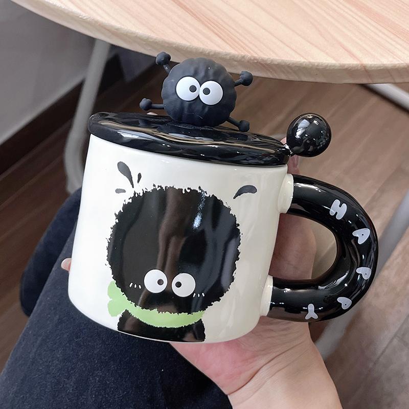 Coal Ball Mug with Lid Ceramic Drinking Cup Birthday Gift for Friends Funny and Creative Men's and Women's Coffee Cups
