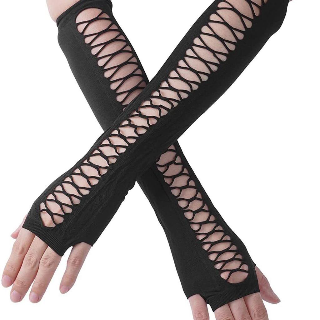 Guanti Sexy Senza Dita in Pizzo, Guanti da Etichetta da Ballo per Nightclub, Accessori Divertenti a Rete Lunghi per Performance