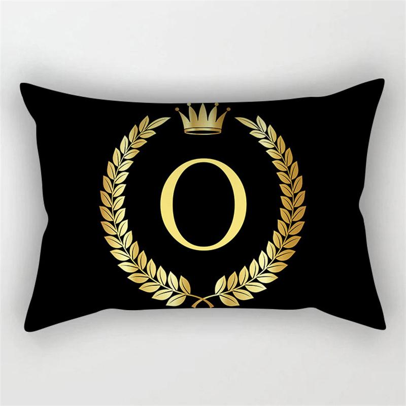 Gold Color Letter Cushion Cover 30x50cm Rectangle Pillow Case Crown Leaves Plant Polyester Black Sofa Pillow Cover Home Decor