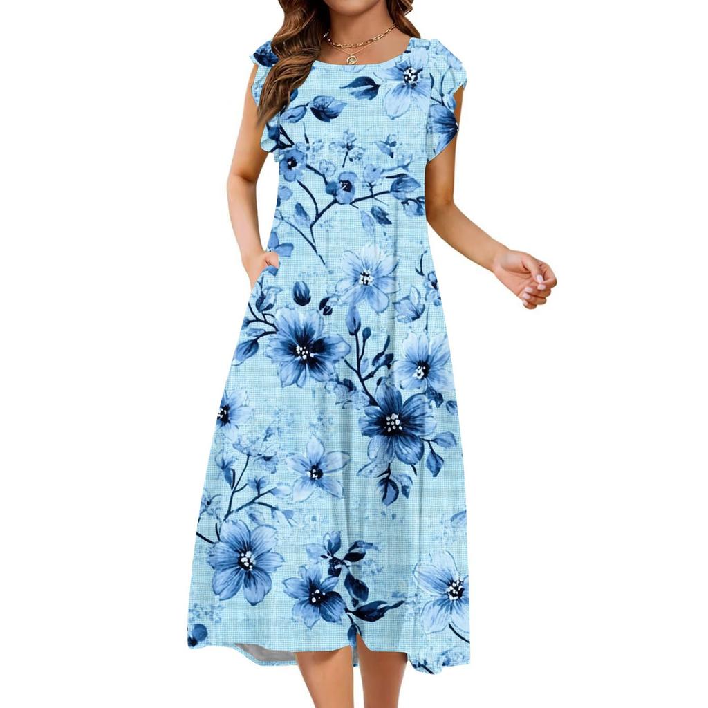 Women's One-piece Short Sleeve Flared Sleeve Loose Casual Floral Print Round Neck Dress