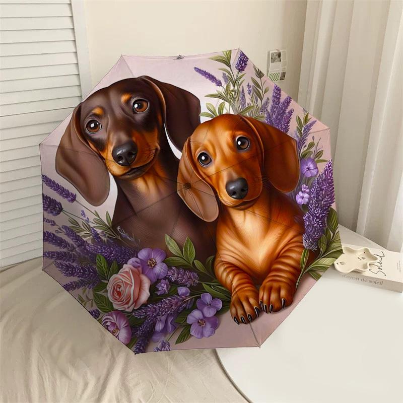 

1PC Dachshund Flowers Umbrella-8-Rib Reinforced Portable Folding Travel Suitable for All Seasons Outdoor Daily Use-H0330