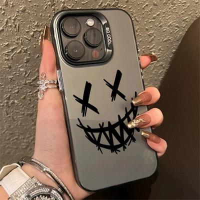 Smig Devil Print Electroplate Sier IMD Phone Case For iPhone 15 14 13 12 11 Pro Max 7 8 Plus X XR Shockproof Hard Cover