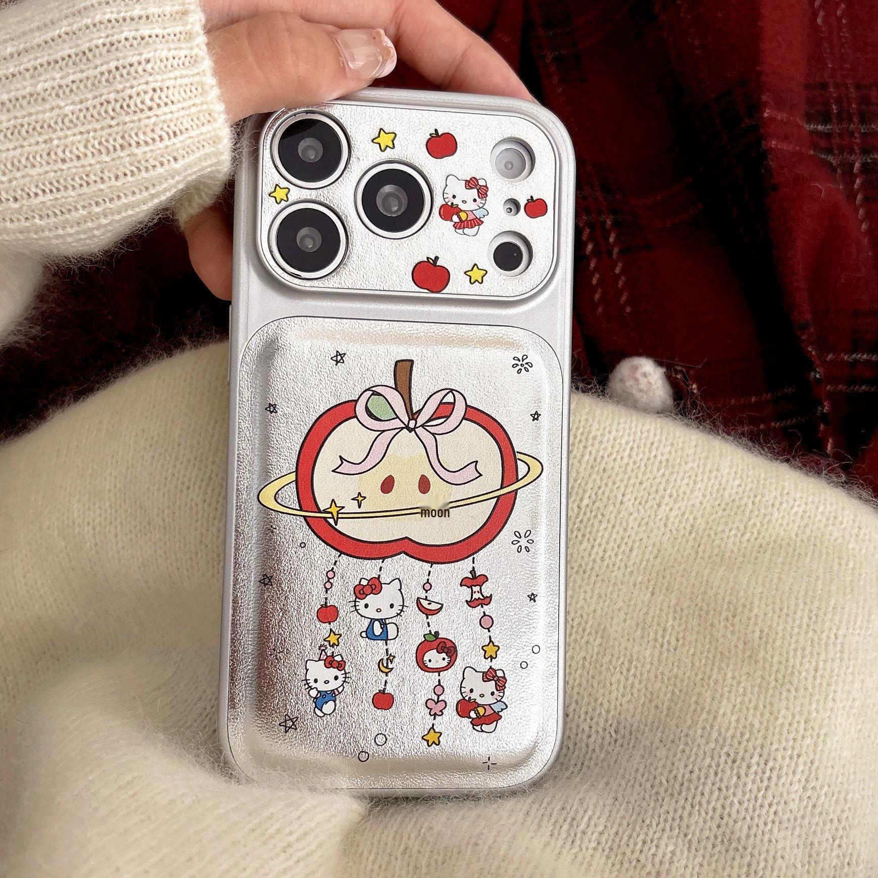 

Cartoon Apple Cat Case for iPhone 14/14 Pro Max & 15/16 Pro iPhone 16
