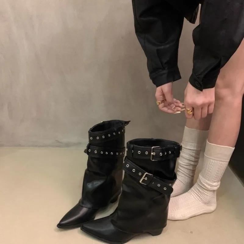 Pointed Toe Women's Spring and Autumn Boots Designer Mid Heels Elegant Shoes  Pumps Fashion Boots New Trend Ladies Boots