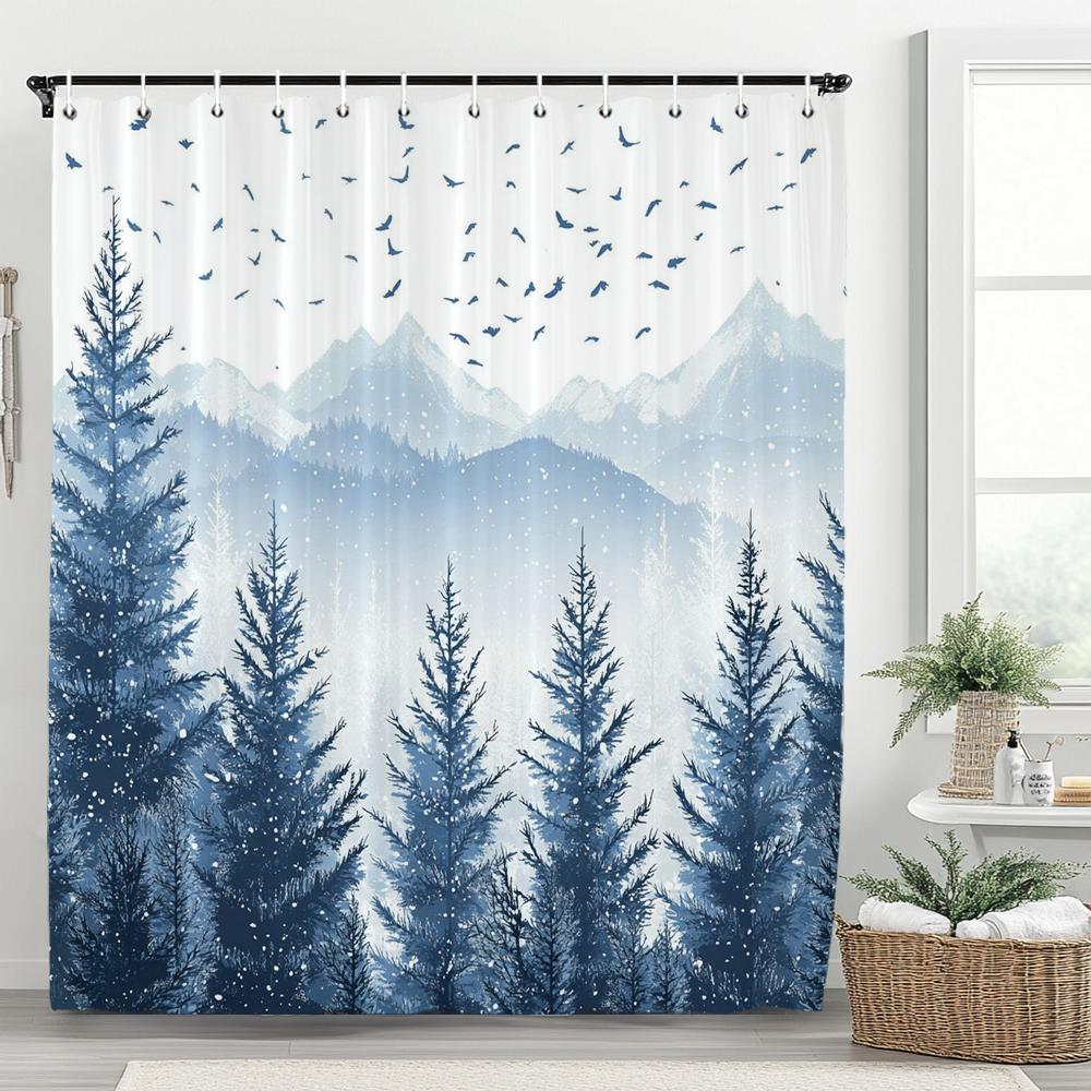 Misty Mountain Shower Curtain: Embrace the Serene Design, Soft Fabric, Natural Landscape Bathroom Decorative Curtain With Hooks