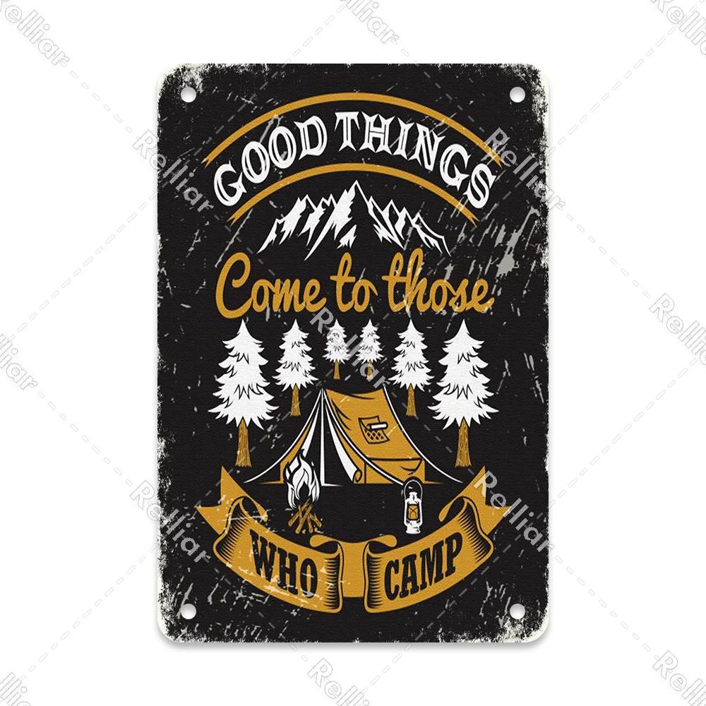 Retro Happy Camper Dekoracyjny Talerz Przygoda na Zewnątrz Metalowy Znak Blaszany Symbol Dzikiej Przyrody Ornament Plakat Dekoracja Domowego Baru Klubu Tablica