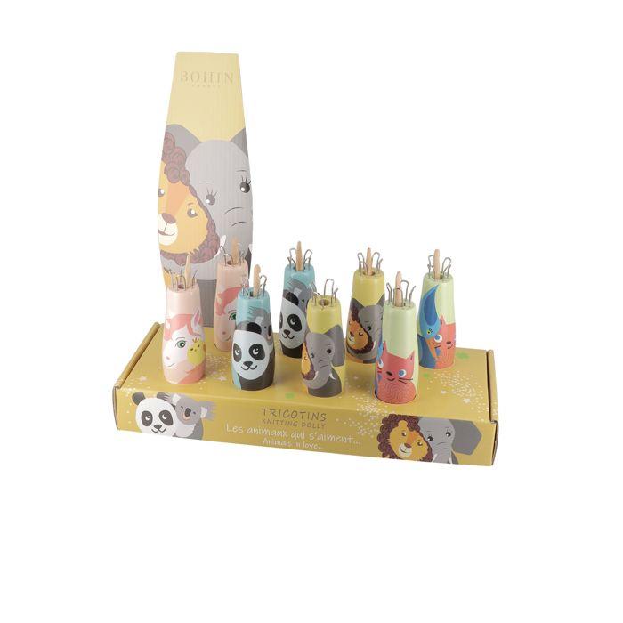 WOODEN KNITTING DOLLS CHERISHED ANIMALS DISPLAY 8PCS