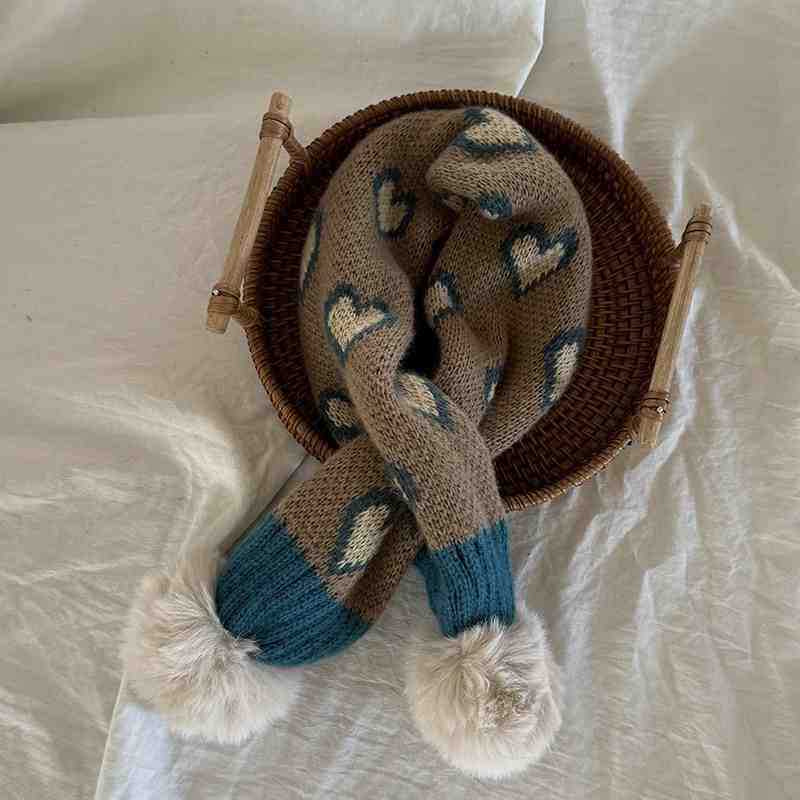 Children'S Warm Cross Scarf, Knitted Thickened Cold-Proof Neck Scarf, Men'S And Women'S Foreign Scarf