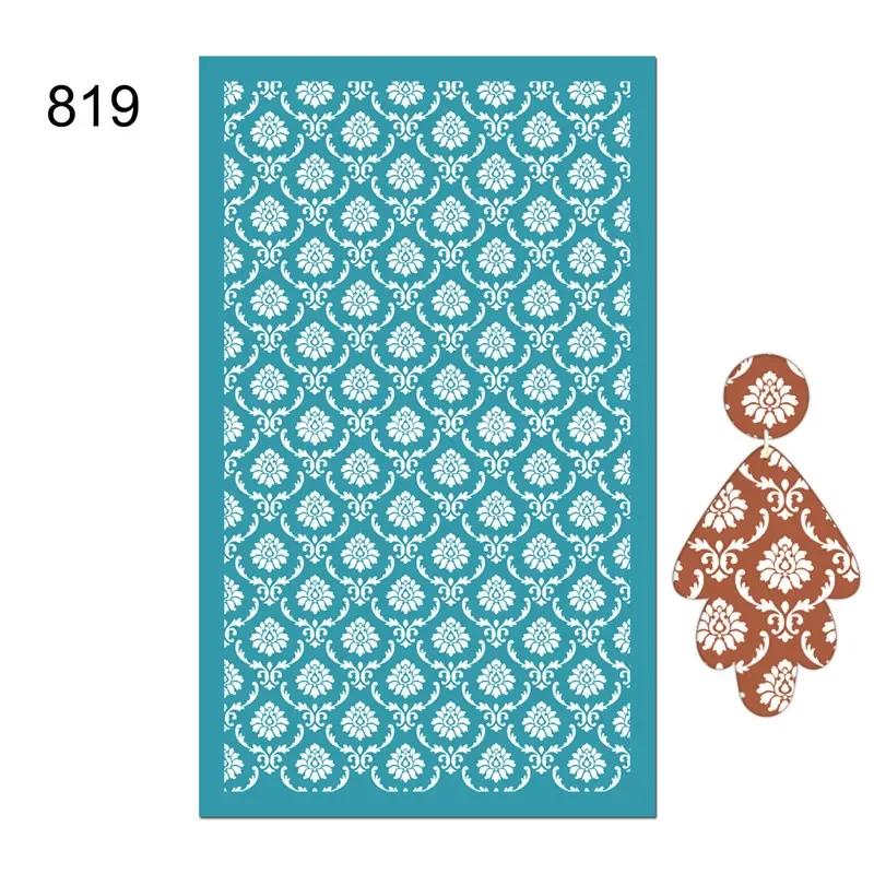 New Self-Adhesive Silk Screen Stencils for Polymer Clay Leaf Flower Decor Reusable Mesh Transfer Printing Earring Jewelry Making