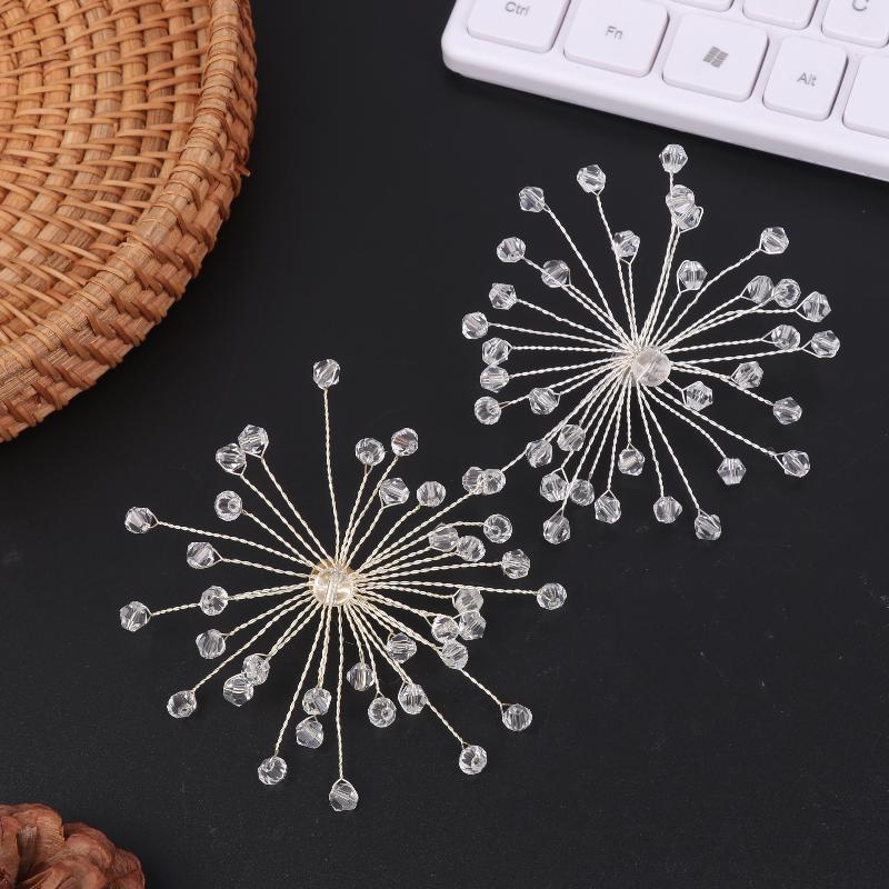 1Pair Handmade Beaded  Glass Snowflake Earrings Wedding Dress Exaggerated Ear Studs Bridal Jewelry Fashionable Jewelry