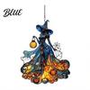 Halloween Buntglasdekorationen Hexe Acryl Sonnenfänger Effekt Fenster Auto Hängendes Ornament Gotisch Gruselige Dekorationskette mit Kürbis