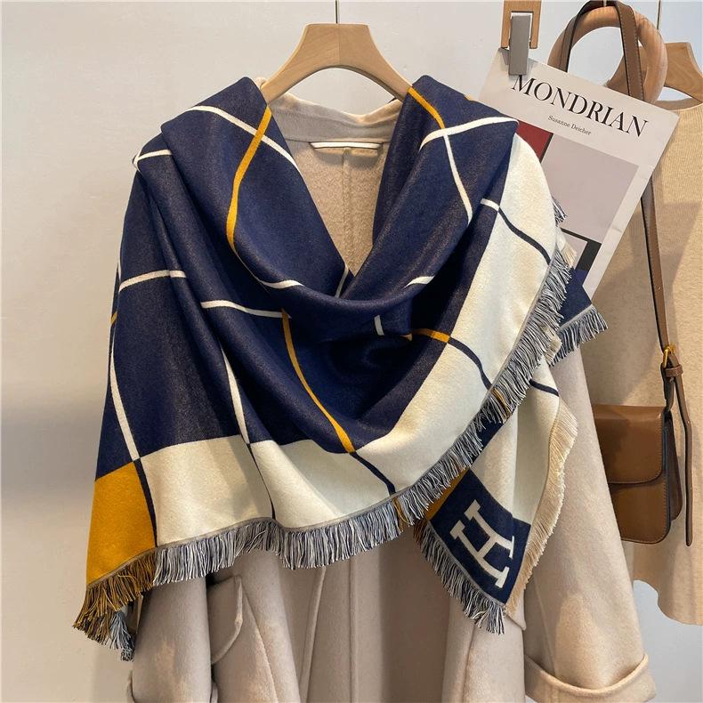 Women's High-Quality Wool Cashmere Scarf: Thick, Warm, Tassel Shawl for Autumn and Winter