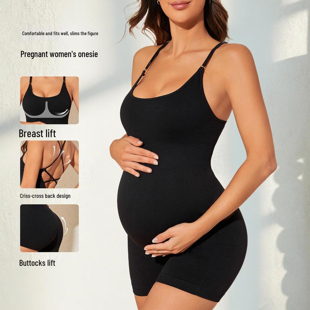 European & American Maternity Yoga Suit: Breathable One-Piece with Removable Pads, Criss-Cross Back, High Waist