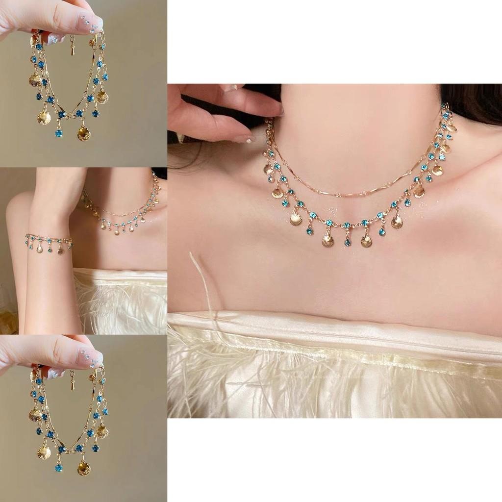 Doublelayer Shell Luxe And Zircon Necklace Sophisticated Design For Fashion Lovers