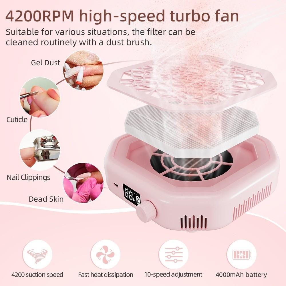 Reusable Filter Nail Dust Collector Strong Suction Cordless Portable Dust Suction Nail Salon