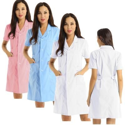 Camice da laboratorio monocolore Uniforme Abito per Donne Adulti S-XXL - Manica Corta con Colletto a Revers e Chiusura Frontale con Bottoni Camice Ospedaliero