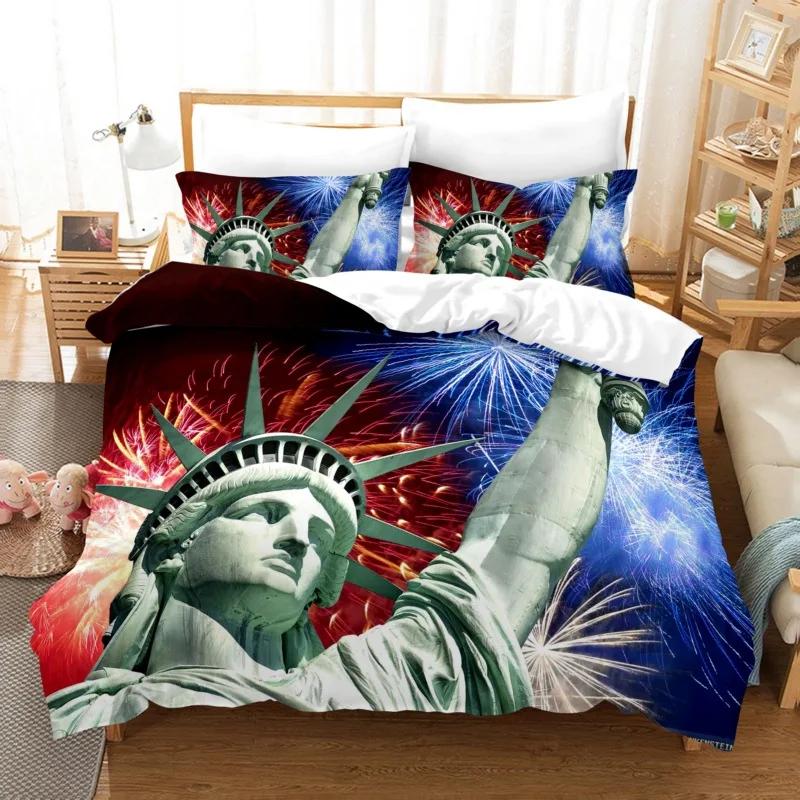 American Statue of Liberty Soft Duvet Cover King/Quen Sized Dimensions for Children Kids Tens Adult Peoples New York Famous Atractions Comfortable