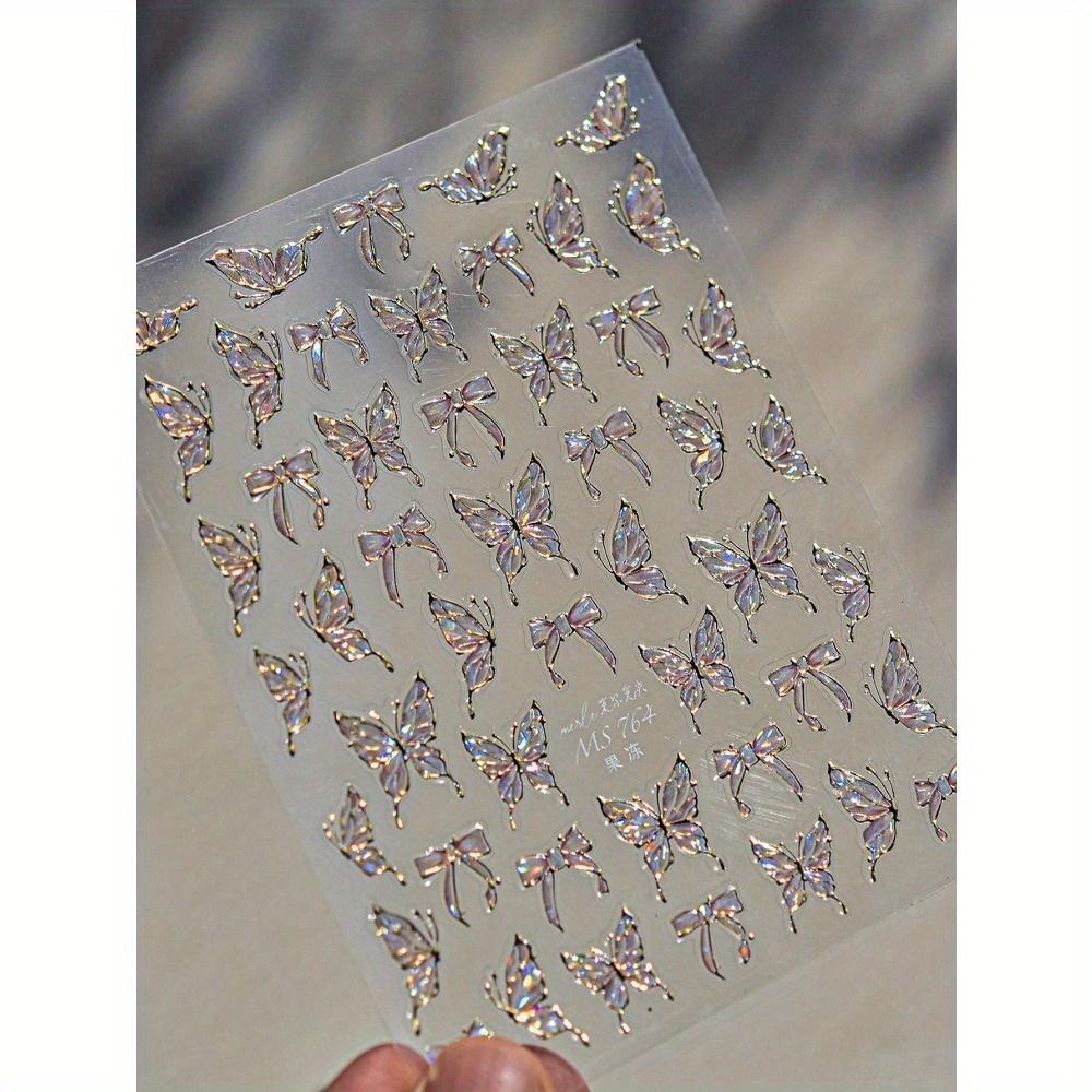 Beautizon Nailartlab 1pc 5D Butterfly Nail Charm Sticker Holographic DIY Art Y2K Style Nail Art Decoration Decal