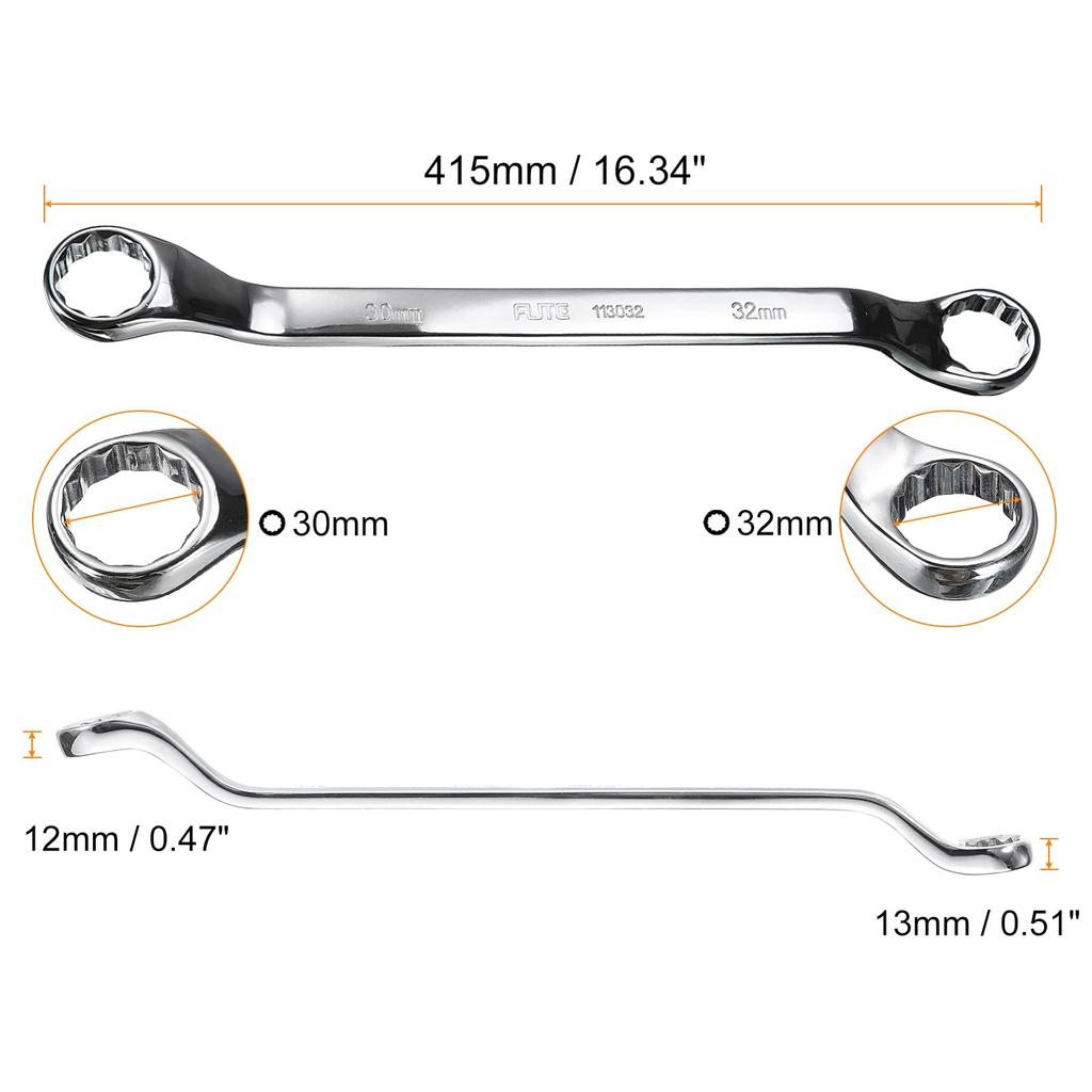 Uxcell 45 Degree Offset Box End 30mm X Metric Double Box Long Industrial Torx Box Wrench for Automotive and Home Repairs Wrench, 32mm, 12-Point, CR-V