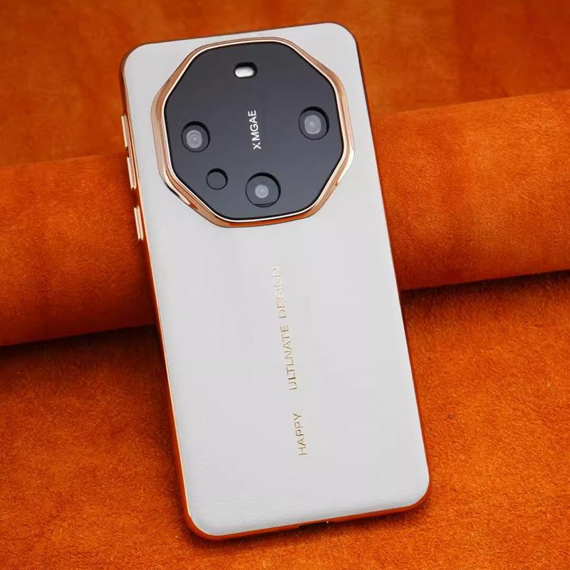 Suitable for Huawei Mate60pro Phone Case Electroplated HUAWEI Luxury All-inclusive M60 Case Business Men's Plain Leather Case