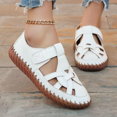 Genuine Leather Women Flats Hollow Woman Shoes Summer Women's Loafers Breathable Beach Female Sandals Big Size 36-43
