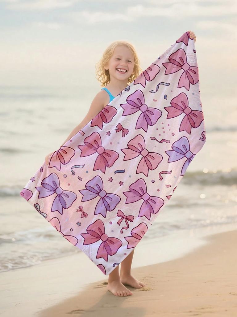Cute Pink Bow Microfiber Beach Towel Quick Dry Absorbent Bath Towel for Girls Summer Beach Pool