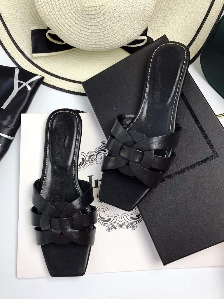 European and American genuine leather women's flat slippers, flat-heeled women's shoes, flip-flops, large-sized sandals