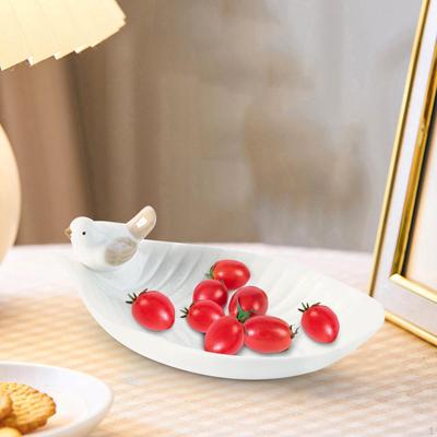 Ceramic Leaf Earrings Ring Jewelry Tray Business Cards Holder Gloss Glazed Snack Plate Multipurpose