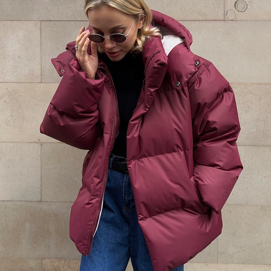 Down Jacket Women's Warm Fashionable Loose Comfortable Solid Cotton Jacket New Autumn Winter Casual Simple Daily Overwear