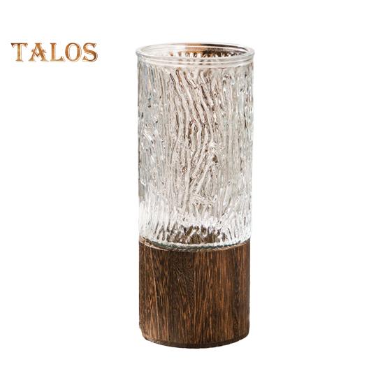 

Прозрачная стеклянная цилиндрическая ваза для цветов с деревянным основанием, центральный элемент для обеденного стола на свадьбу, гидропонный держатель для цветов, прозрачный контейнер для растений C