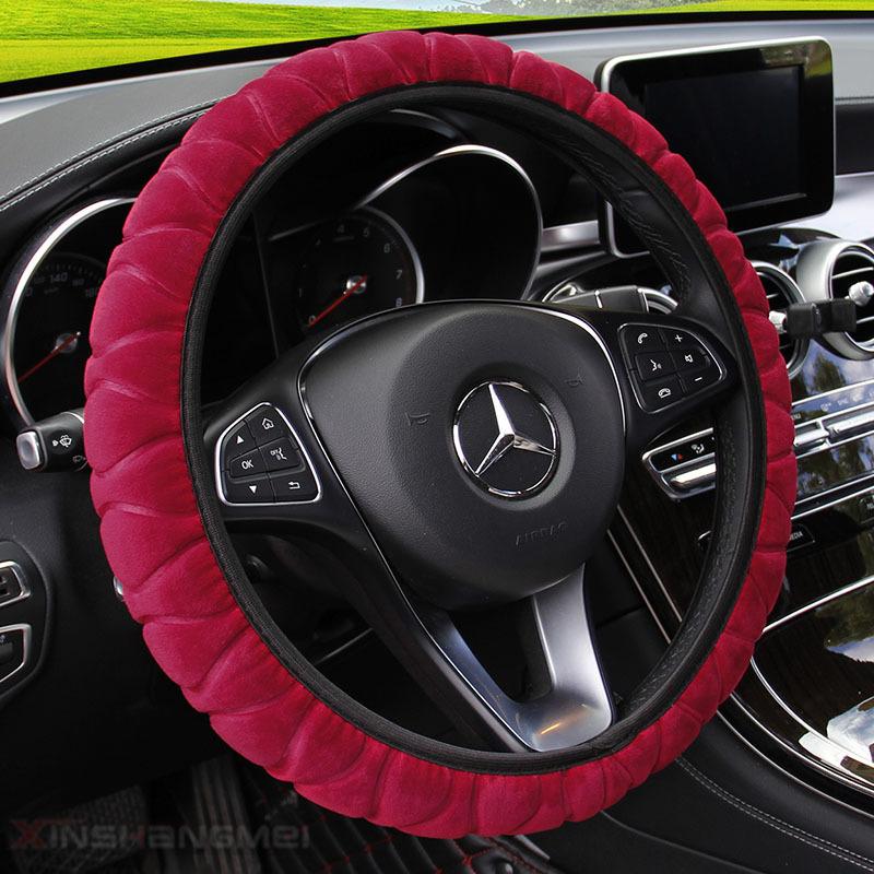 1Pc Car Steering Wheel Cover Protector Decoration Warm Super Thick Short Plush Collar Soft for Women Man