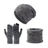 3Pcs/Set Warm Knit Beanie Snood Set Thicken Touchscreen Gloves Scarf Neck Warmer Suit  for Men Women
