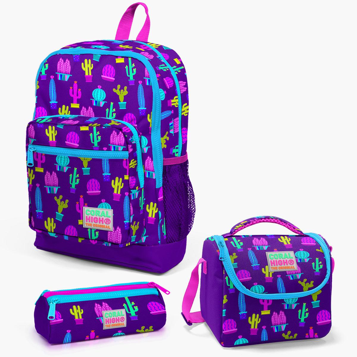 

Набор из 3 школьных сумок Coral High Kids Purple Pink Cactus Patterned SET0123108