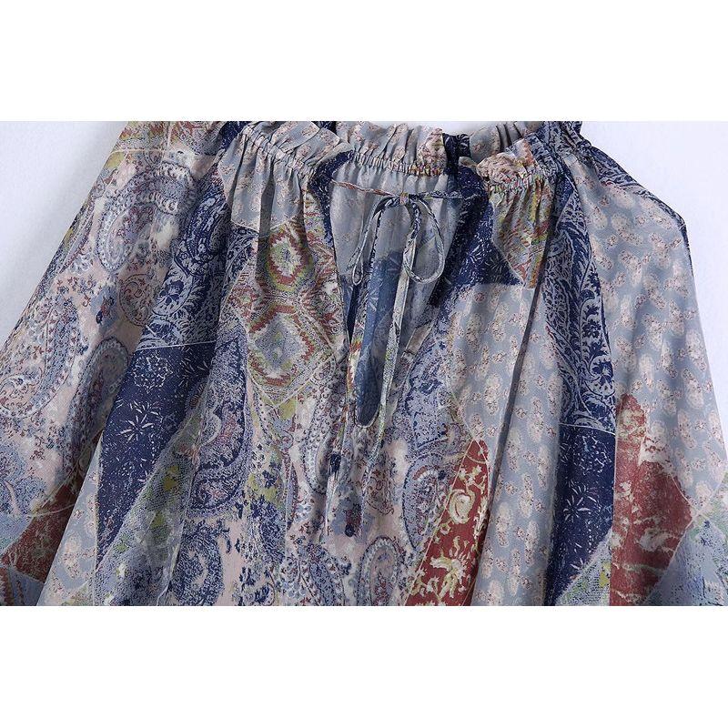 Ur Spring New Printed Shirt Pleated Decoration