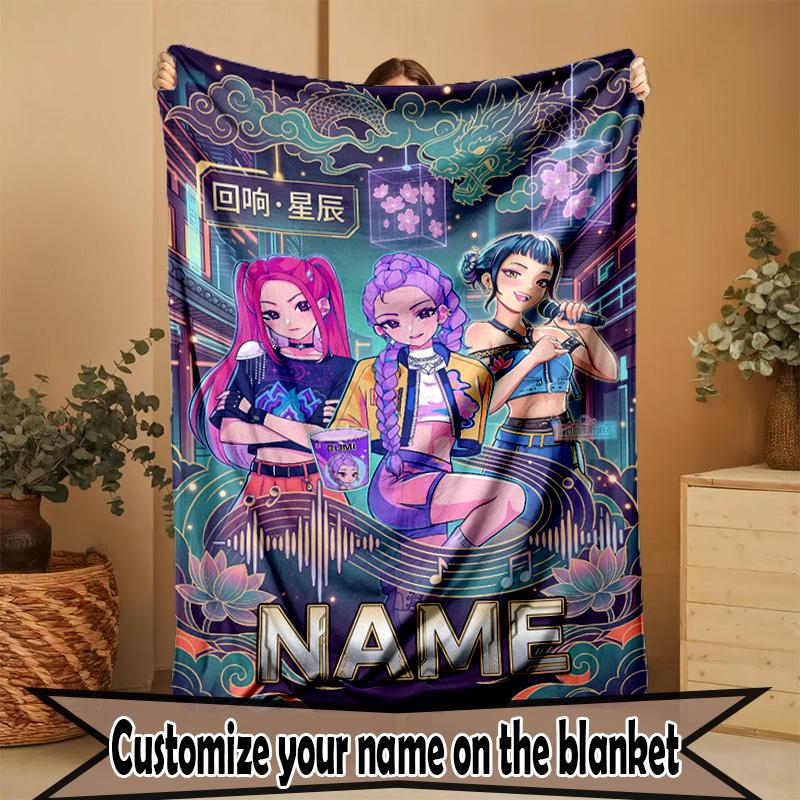 Custom Name Personalized Kpop Demon Hunter Print Blanket, Home Decor, Bedroom, Sofa, Camping, Couch, Gifts for Birthday Christmas
