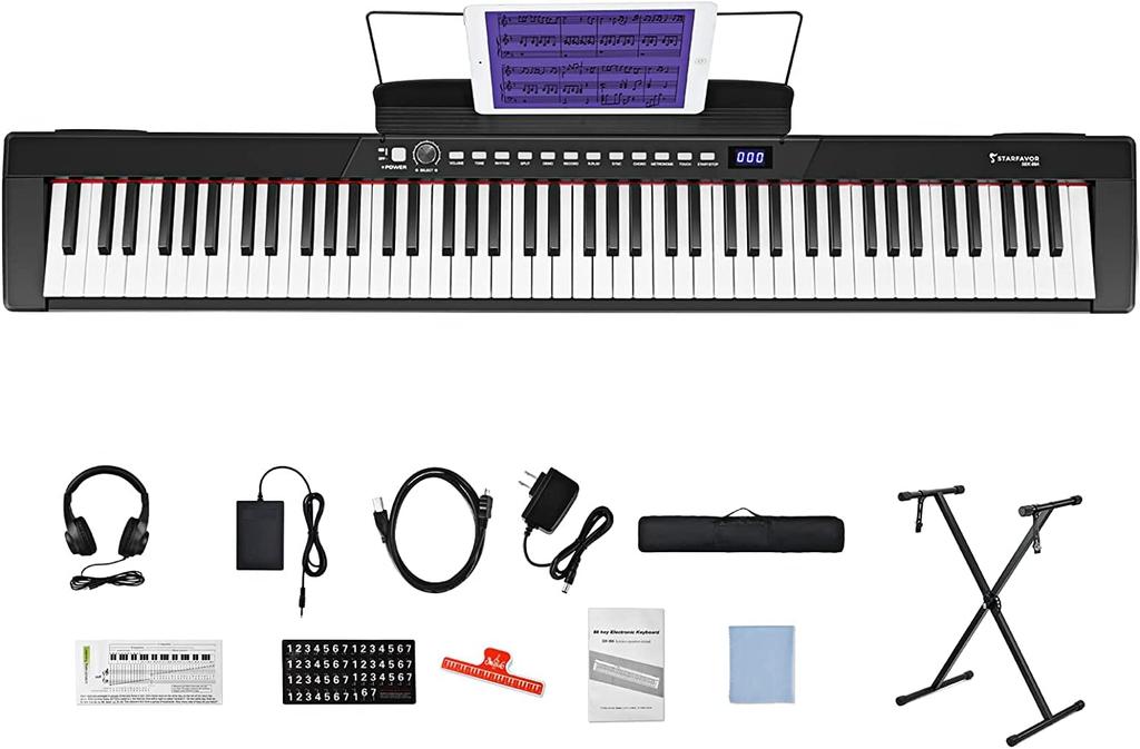 Starfavor Electronic Keyboard 88 128 128 For Power Storage Included Piano, Keys, Semi-Weight Keyboard, Tones, Rhythms, Beginners, Children,